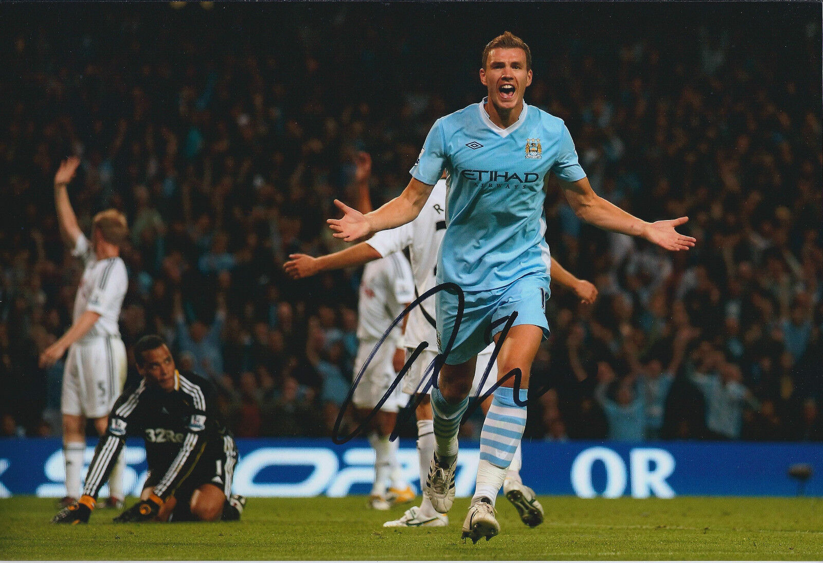 Edin DZEKO SIGNED COA Autograph Photo Poster painting AFTAL Man City Premier League 2014 Winner