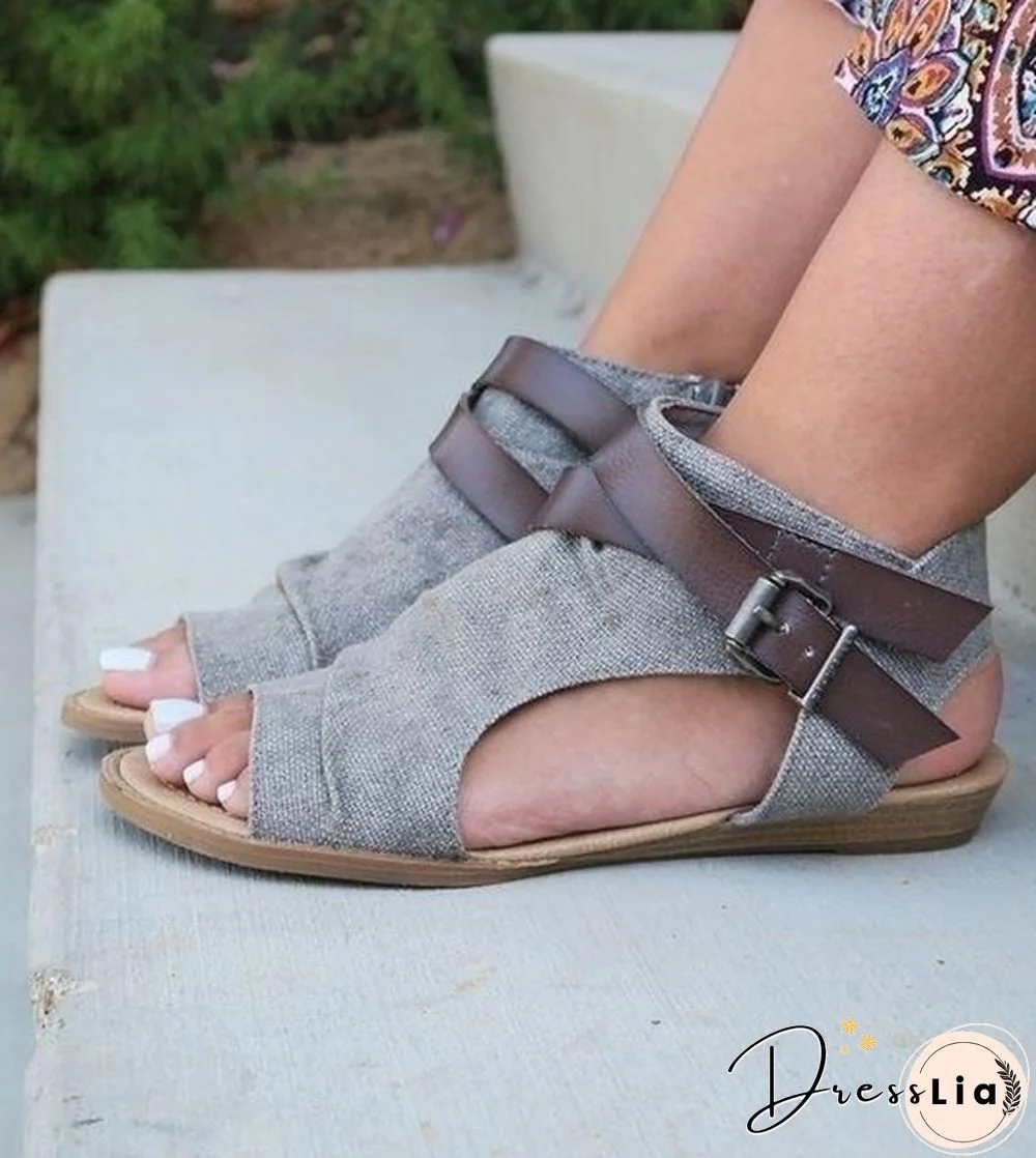 Summer Women Fashion Flat Sandals Girls Retro Roman Buckle Sandals Plus Size