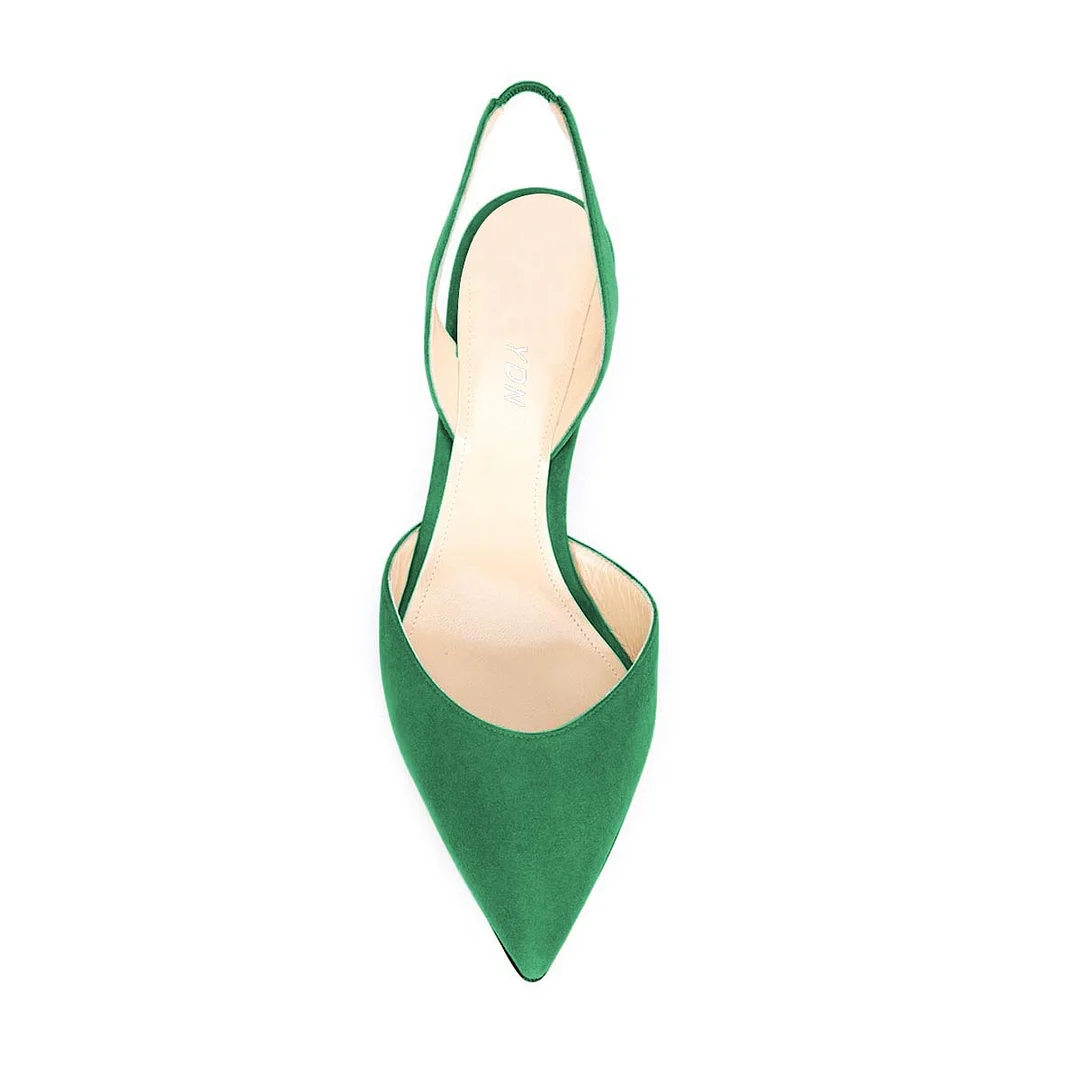 Women's Green Pointed Toe Vegan Suede Dress Slingback Kitten Heels