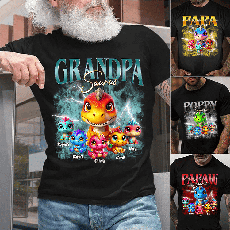 Grandpa Saurus Custom Vintage Grandpa And Grandkids T-shirt/Sweatshirt