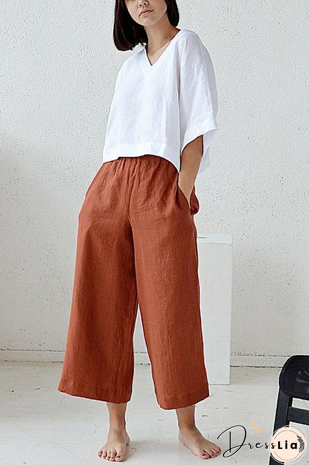 Pockets Linen Loose Pants