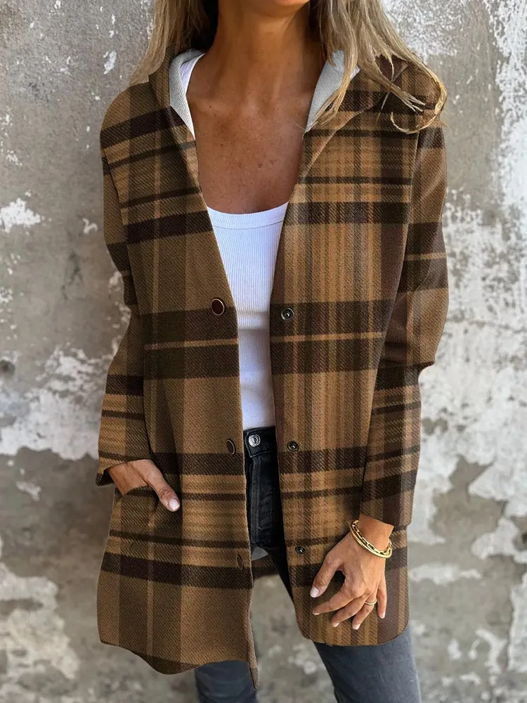 Classic Chocolate Check Pattern Casual Coat