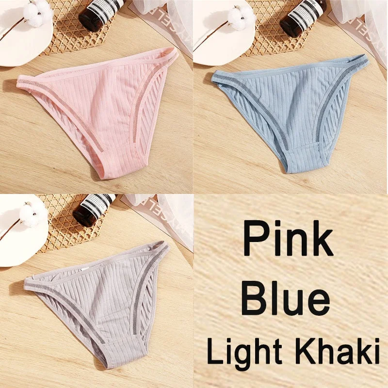 3PCS Sexy Lace Panties Women Underwear Cotton Briefs Female Underpants Solid Color Pantys Hollow Mesh Low Waist Panties Lingerie