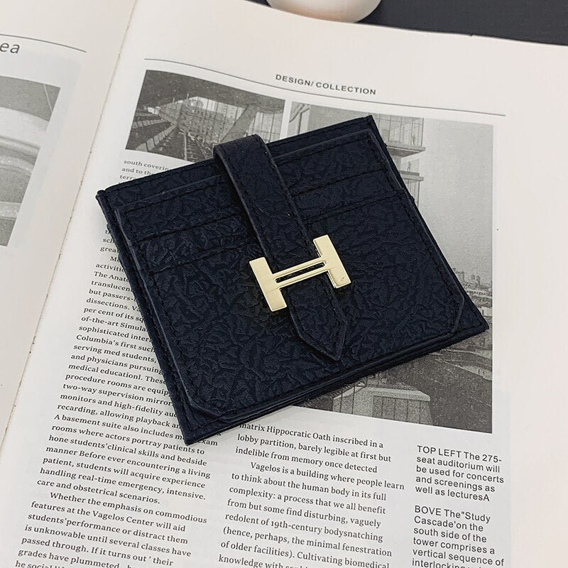 էѧӧܧ Women's Pu Leather Card Holder Wallets Women Brand  Metal Buckle Trifold Leather Mini Wallet Small Money Bag Purses