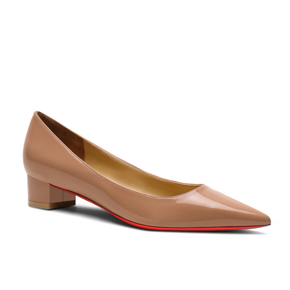 30mm Pointed Toe Low Chunky Heels Red Bottom Kitten Heels Daily Patent Pumps for Women-MERUMOTE