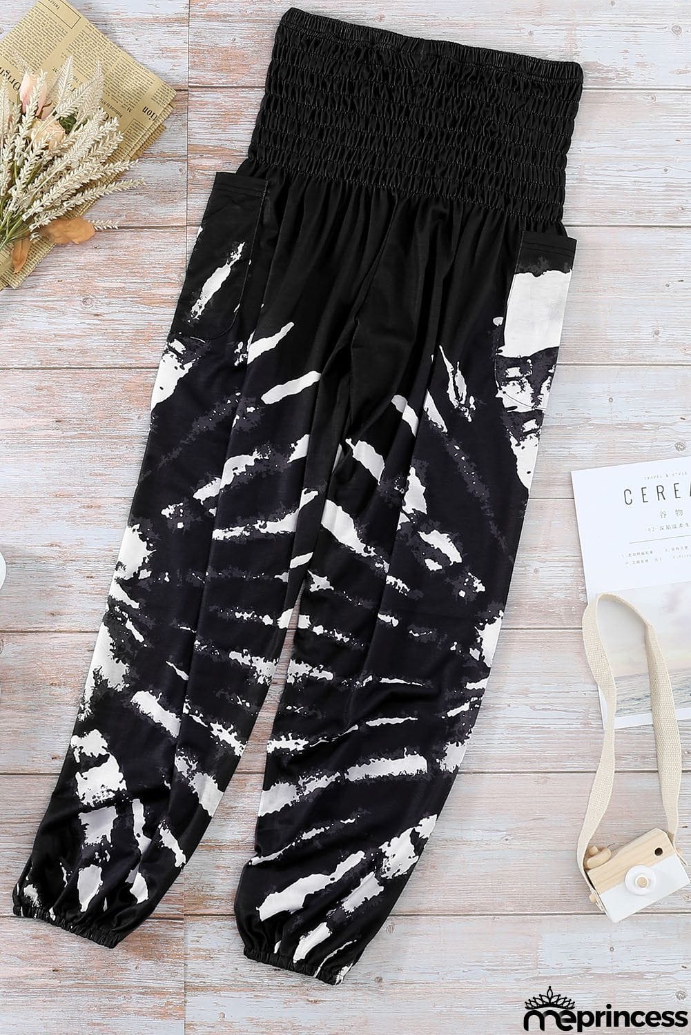 Black Tie-dye Loose Hippy Harem Casual Pants