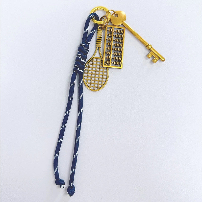 Handbag Pendant Accessories Ornaments Keychain Vintage Gold Tennis Rackets Miu Series Hand-Woven Mobile Phone Lanyard