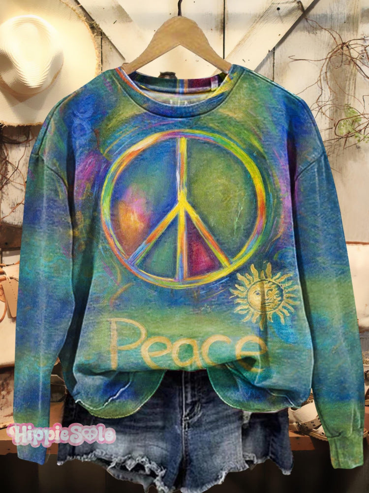 Love & Peace Print Casual Sweatshirt Multicolor / S