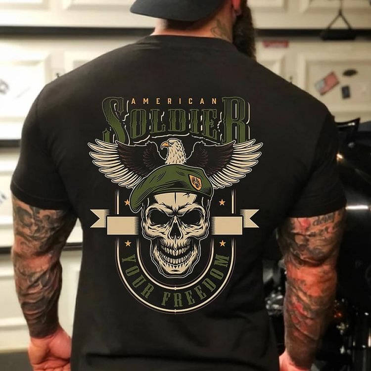 Eagle soldier skull print t-shirt