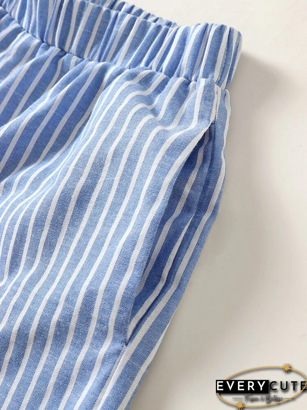 Selfsow Blue And White Stripe Tie Front Tube Pocket Two Pieces Suit