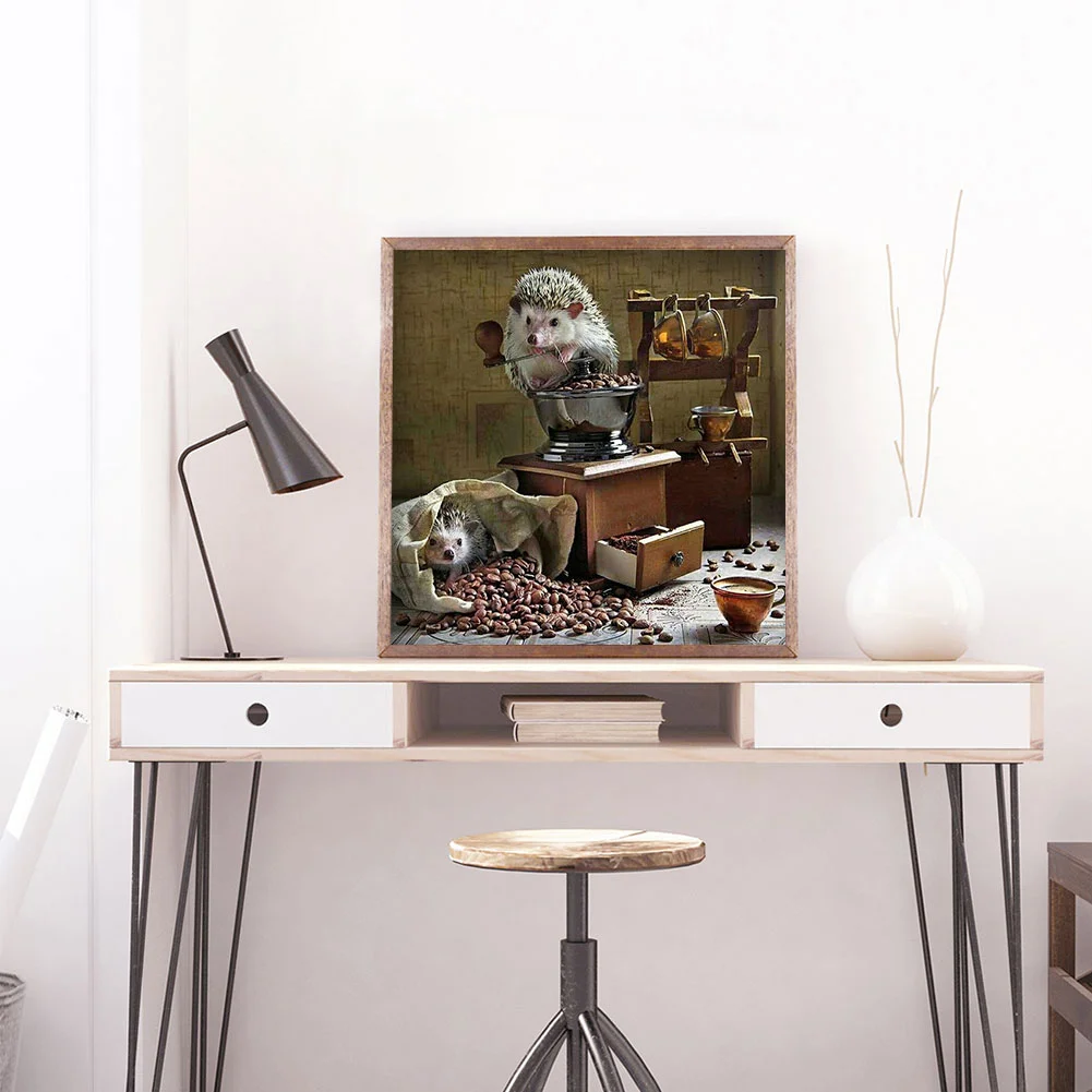 Diamond Painting Kit Hedgehog coffee beans Full Round Rhinestone Wall Pict