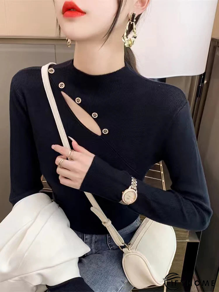 Women's Acrylic Mock-Neck Full Sleeves Solid Pattern Sweater | IFYHOME