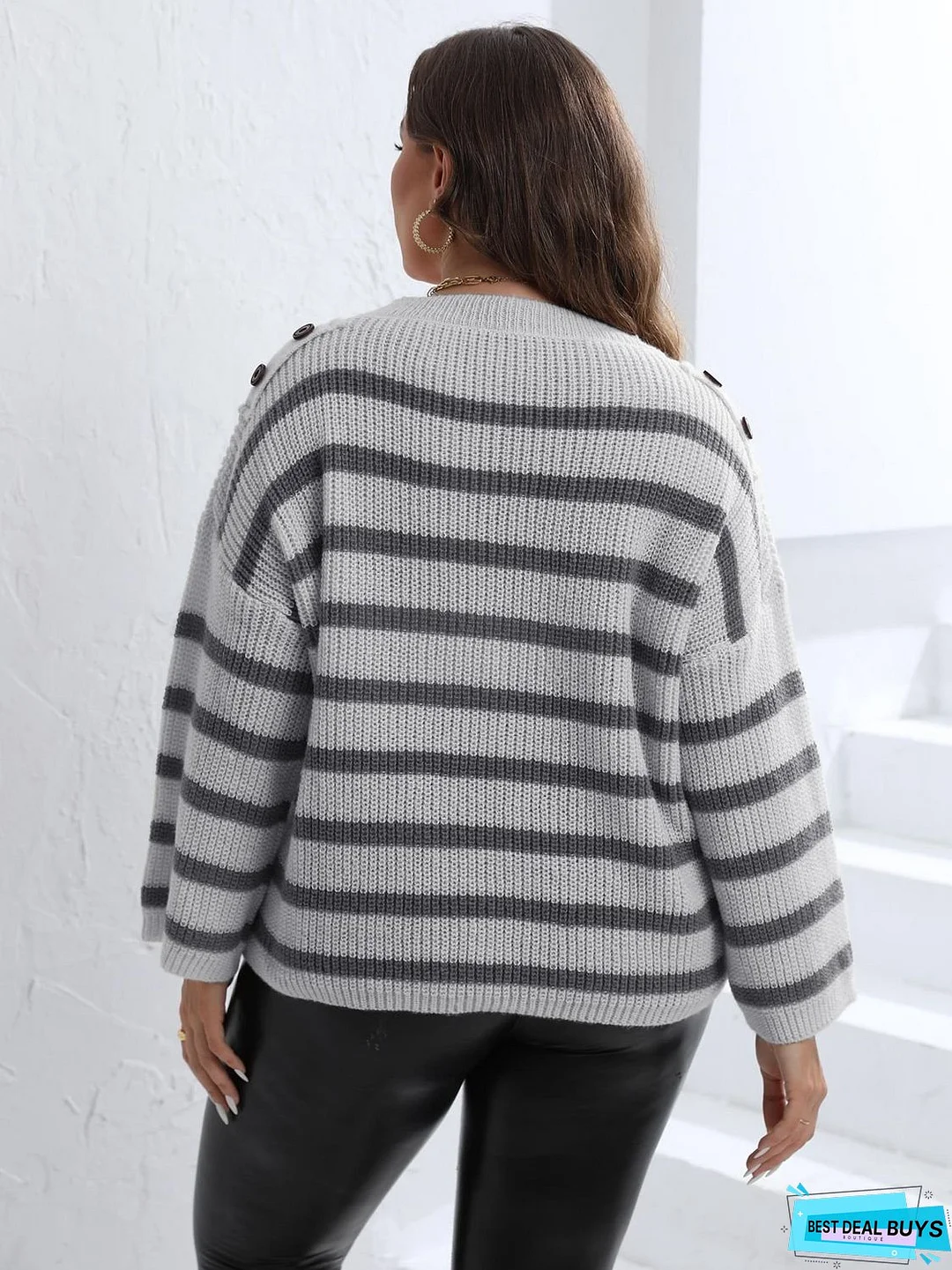 Plus Size Striped Dropped Shoulder Sweater
