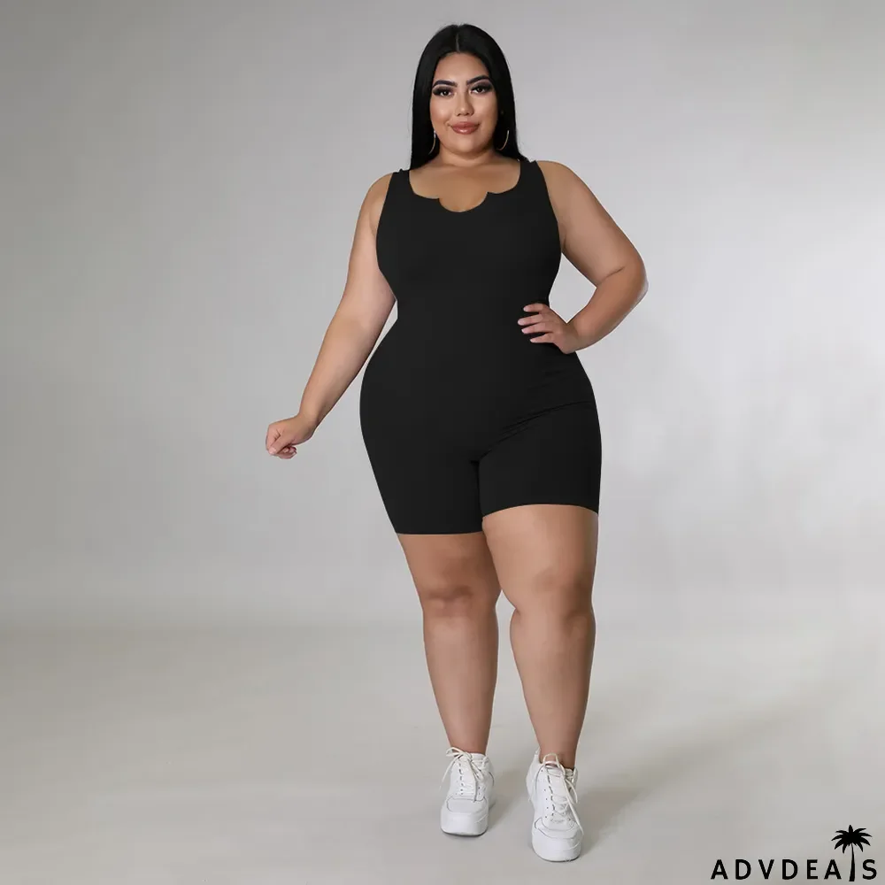 Solid Color Plus Size Rib Pit Strips Jumpsuit