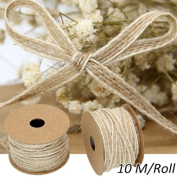 10M/Roll Width 0.5cm Jute Burlap Rolls Hessian Ribbon With Lace Vintage Rustic Wedding Decoration Christmas Ornament Party Wedding Decor