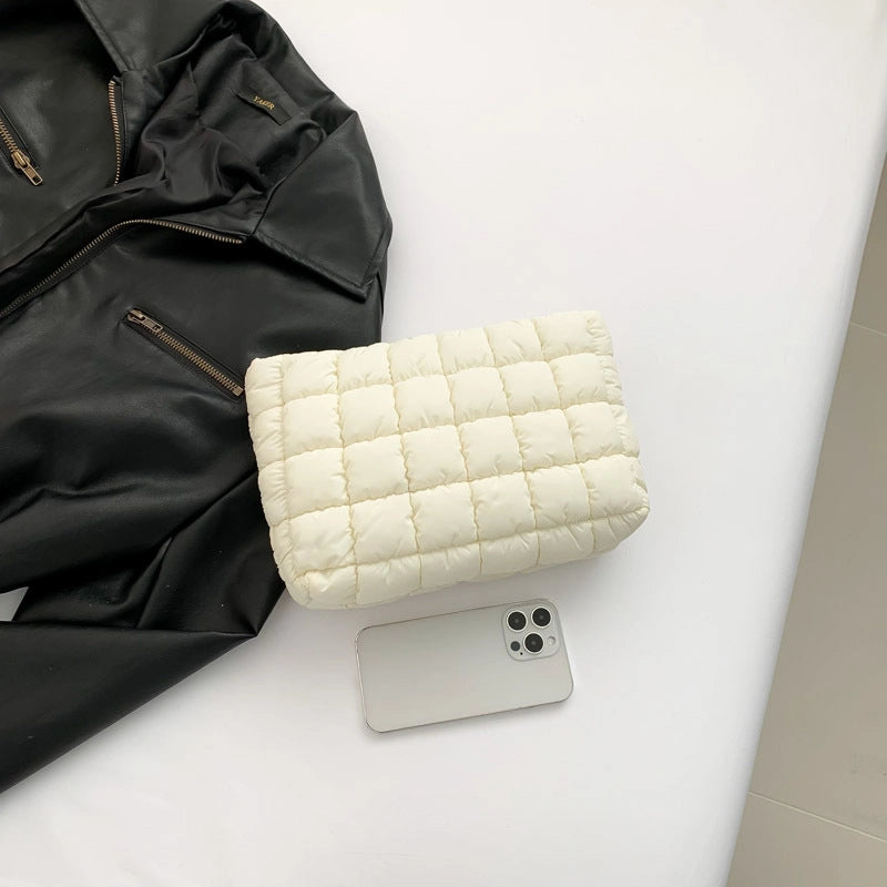 Unisex Cotton Solid Color Elegant Streetwear Sewing Thread Square Zipper Clutch Bag