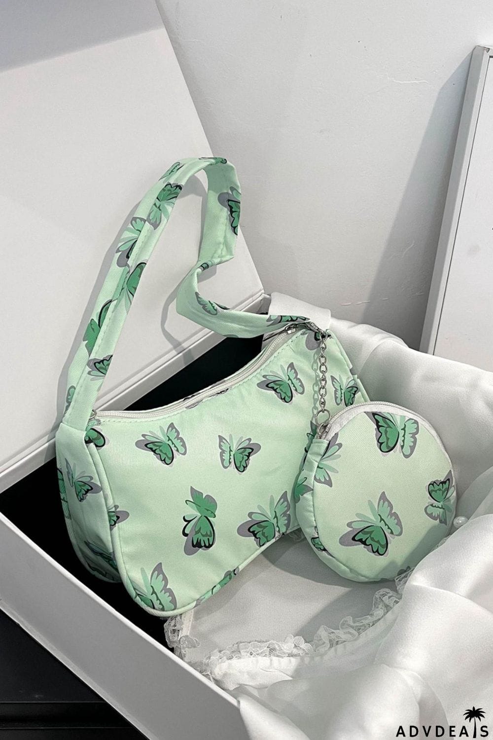 Butterfly Print Shoulder Bag with Purse