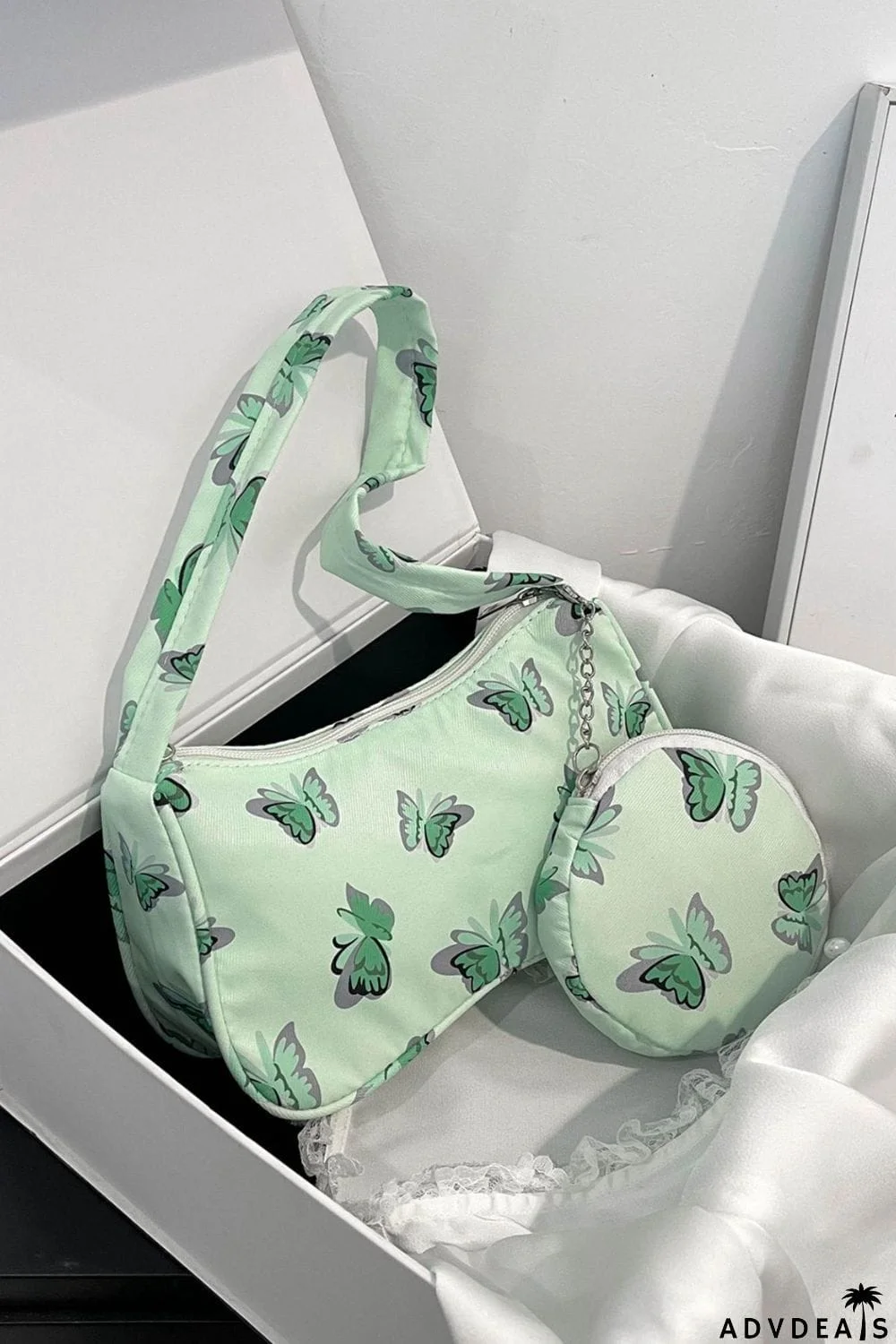 Butterfly Print Shoulder Bag with Purse