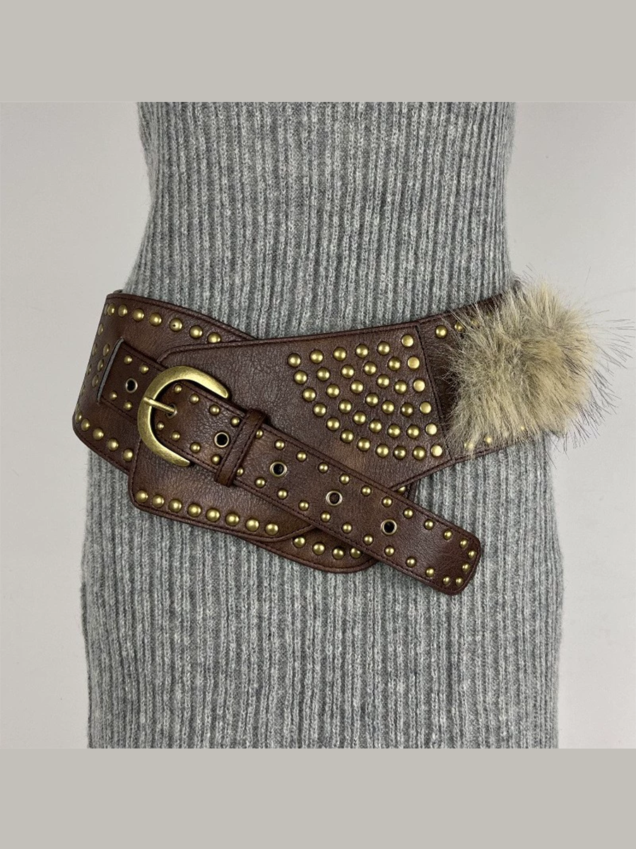 Women's Fur Belt Retro Versatile Faux Leather Belt MDA0480H9T