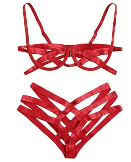 Churchf Bonded Lingerie Splicing Sexy Steel Tobikini Split Hollow Three Points