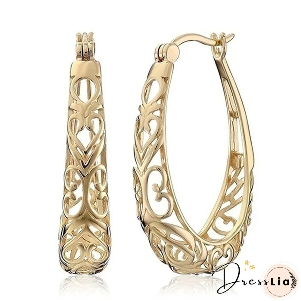Fashion luxury pure gold pendant hollow round earrings hoop earrings party wedding engagement earrings jewelry