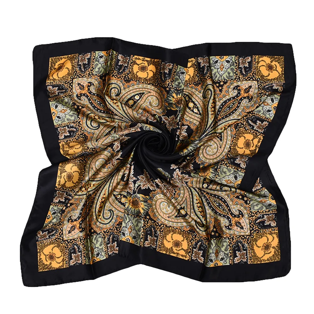90cm*90cm Black Satin Plain Printed Square Scarf-vocosishoes