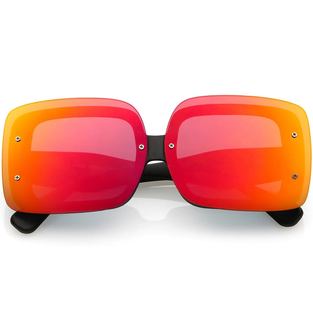 Bold Rimless Square glasses Chunky Arms Color Mirror Lens 71mm