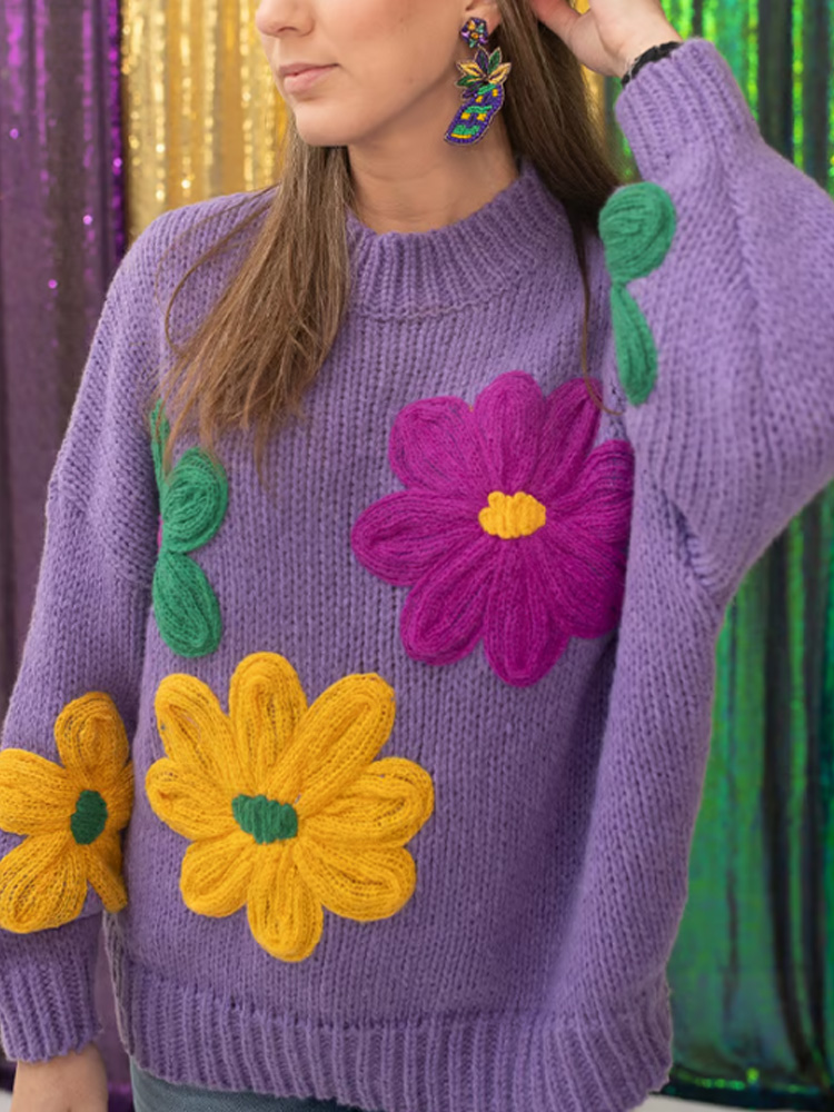 Comstylish Women's Flower Power Mardi Gras Sweater