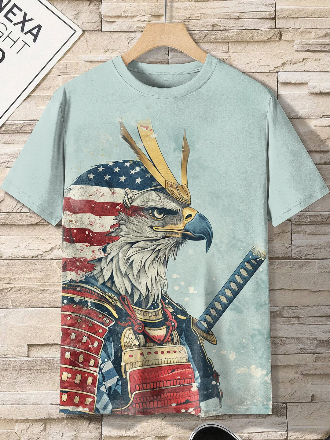Men's Fun American Flag Eagle Warrior Art Print T-Shirt