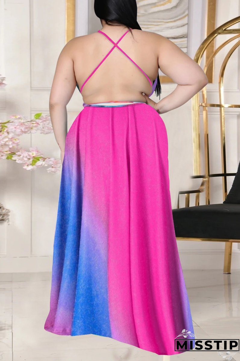 Spaghetti Straps Plus Size Open Back Dress