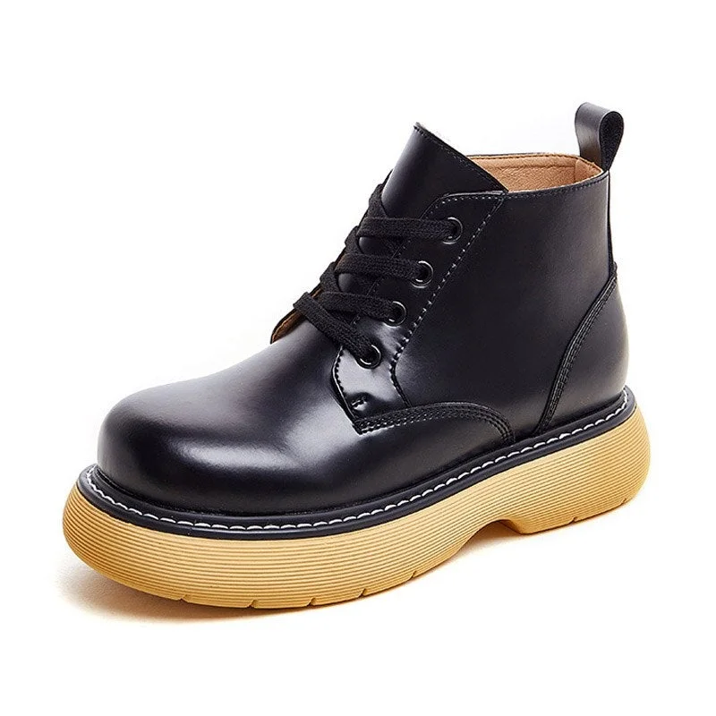 Genuine Leather Women Platform Martin Boots Autumn 2021 New Fashion Ankle Boots British Style Thick Bottom Ladies Winter Booties