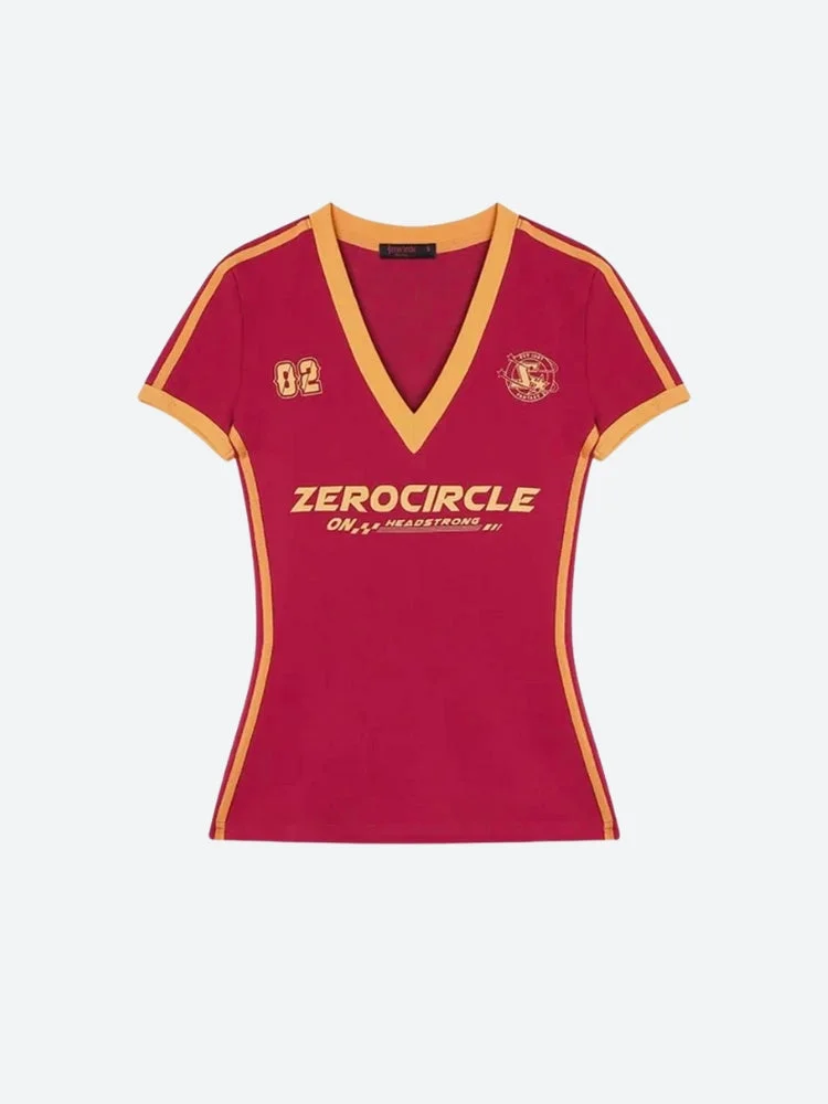 Brownm Striped V Neck Jersey Top