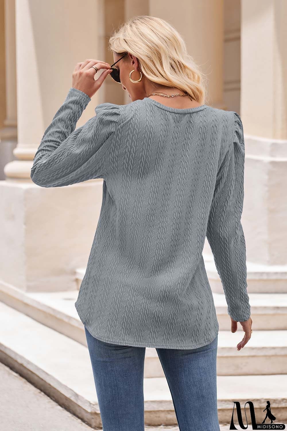 MidiSono - Round Neck Puff Sleeve Blouse