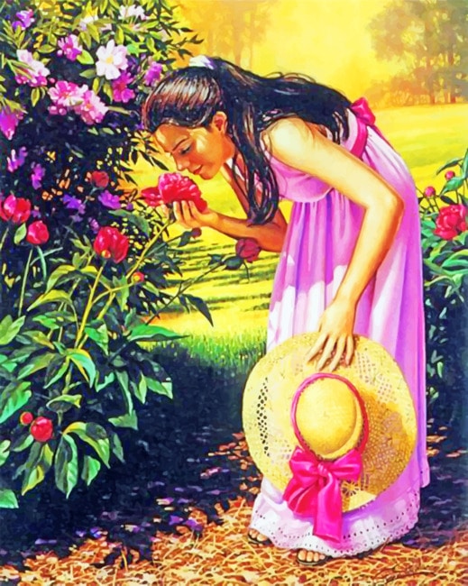 

Smelling Flowers – Women Paint By Numbers - 40*50CM, 501 Original