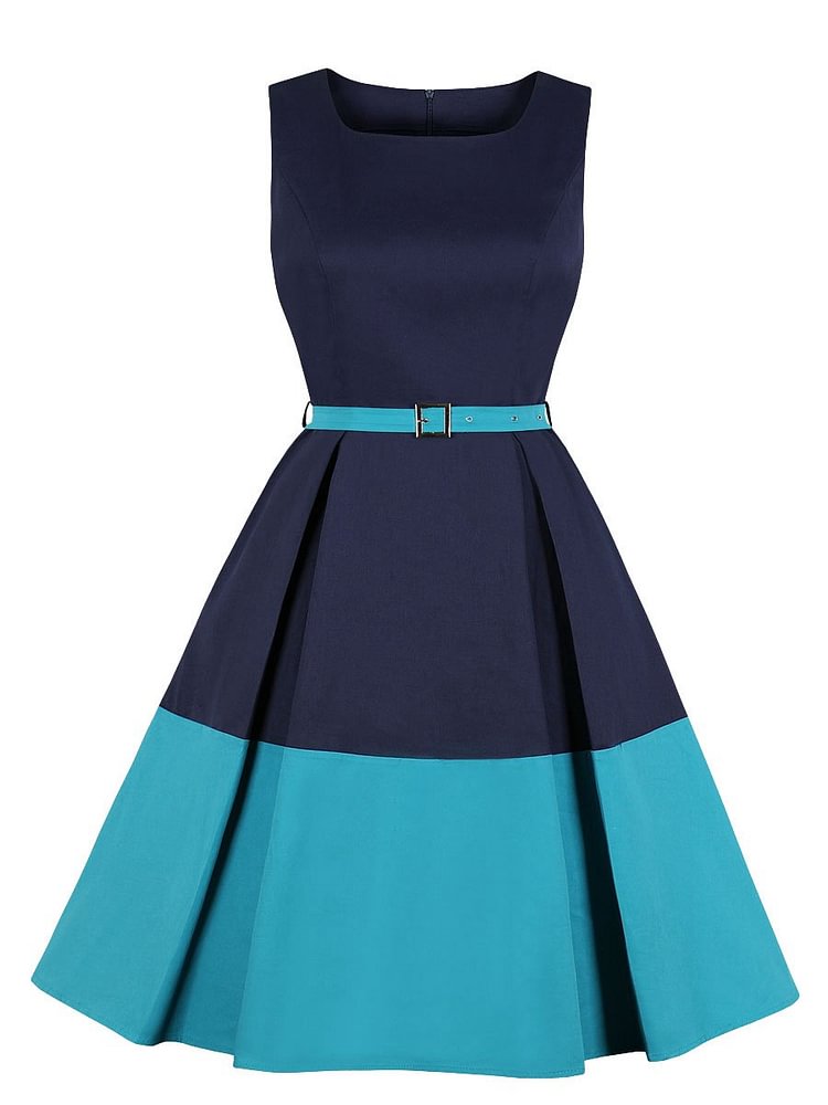 Mayoulove 1950s Dress Patchwork Retro Style Sleeveless Dress-Mayoulove