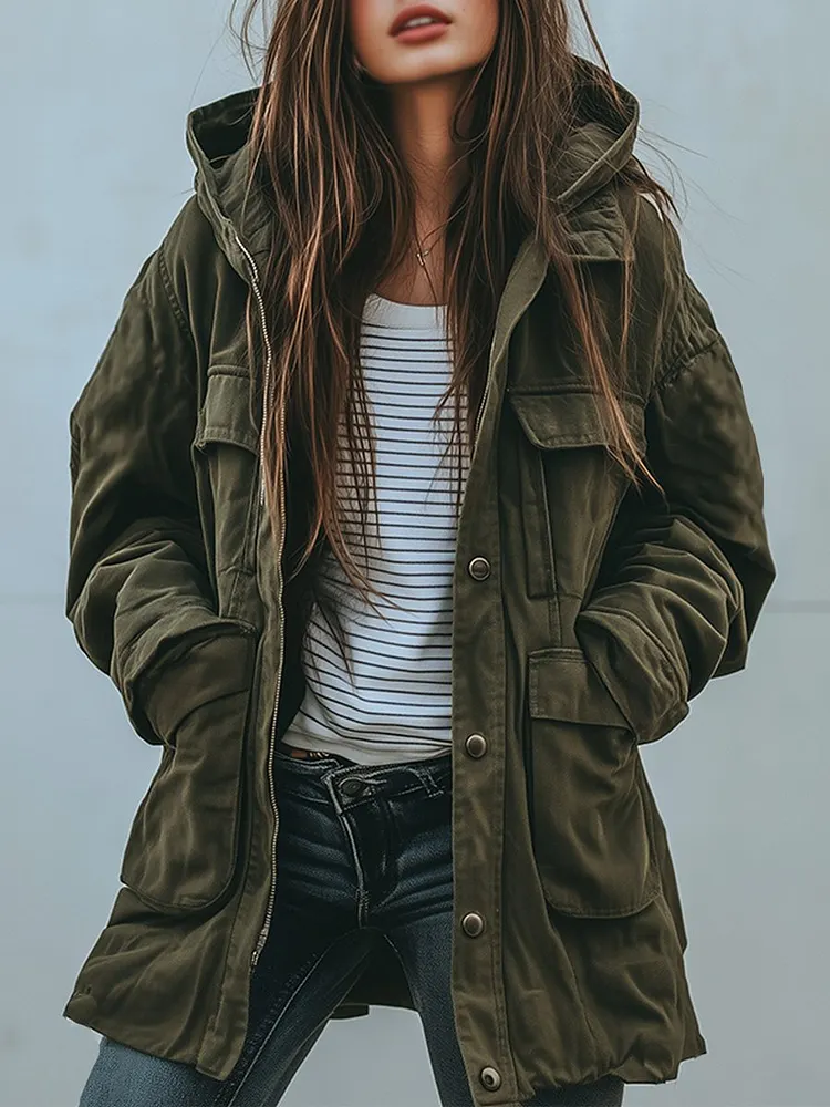 Vintage Casual Hooded Windproof Multi-pocket Work Jacket