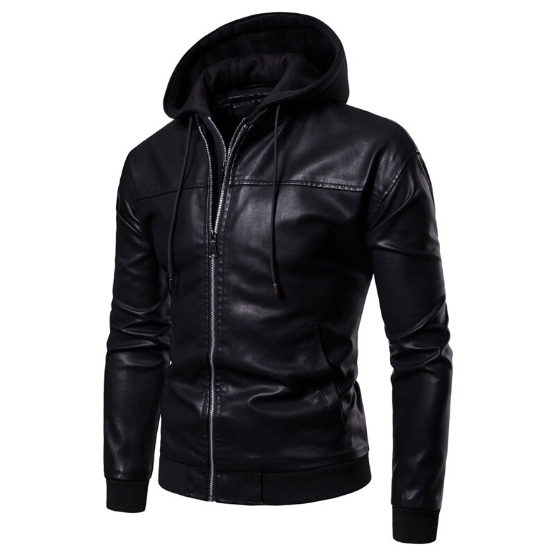 autumnwinter Pu Hooded Leather Coat Men Can Take Off Two Zipper Leather Men Jackets European And American Simple Style Men Wear