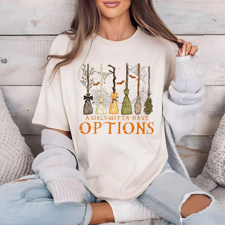 Retro A Girl&rsquo;s Gotta Have Options T-shirt, Retro Halloween Witches T-shirt, V-neck, Sweatshirt, Hoodie