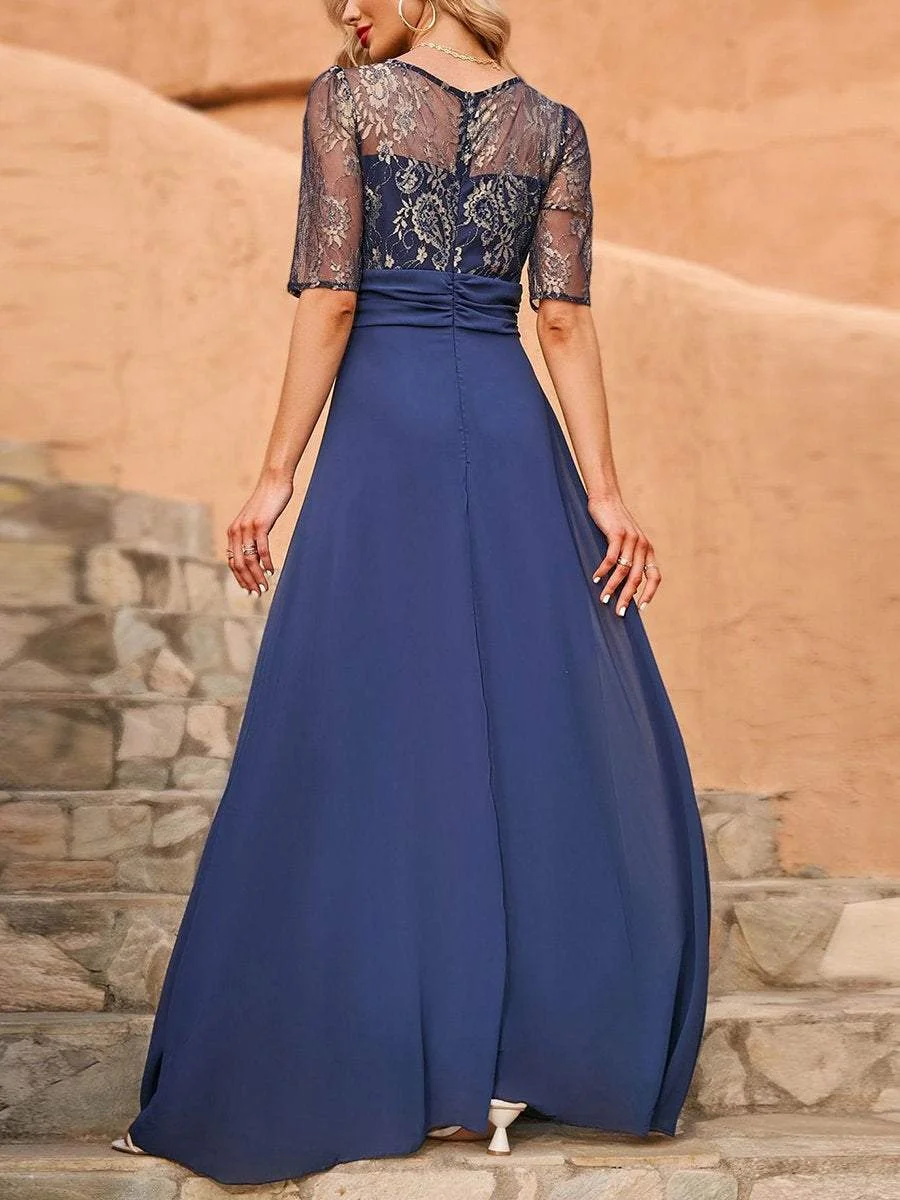 Elegant Solid High Waist Lace Dress