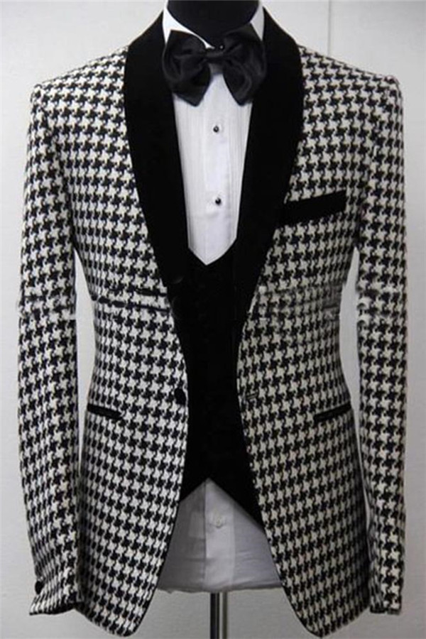 Bellasprom  Bespoke Houndstooth Blazer Three Pieces Groomsmen Outfits Bellasprom