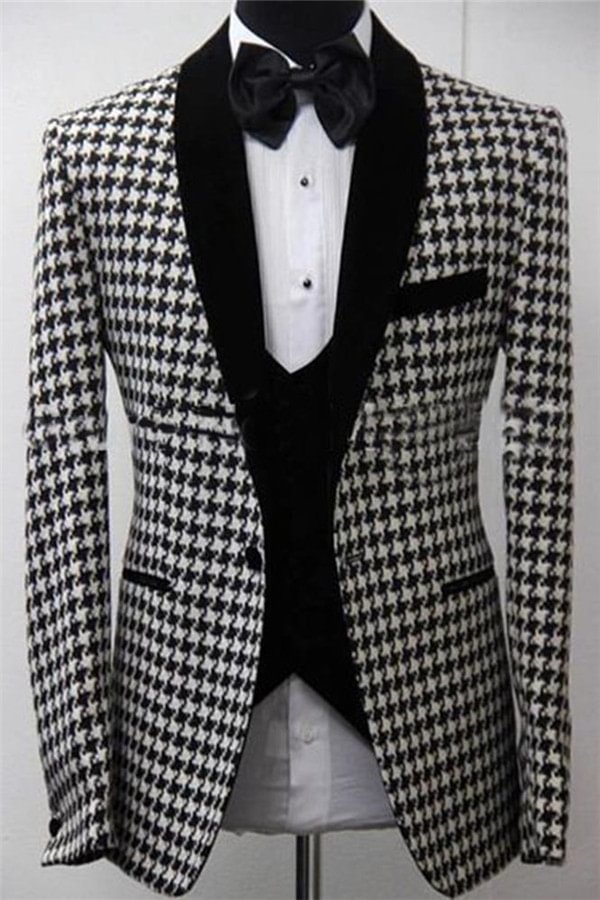 Houndstooth Bespoke Blazer Three Pieces Groomsmen Outfits | Ballbellas Ballbellas