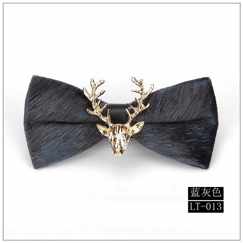 High end Fashion Men's Gold Velvet Bowtie Christmas Metal Elk Head Wedding Luxury Bow Ties Trendy Collar Jewelry Gifts for Men