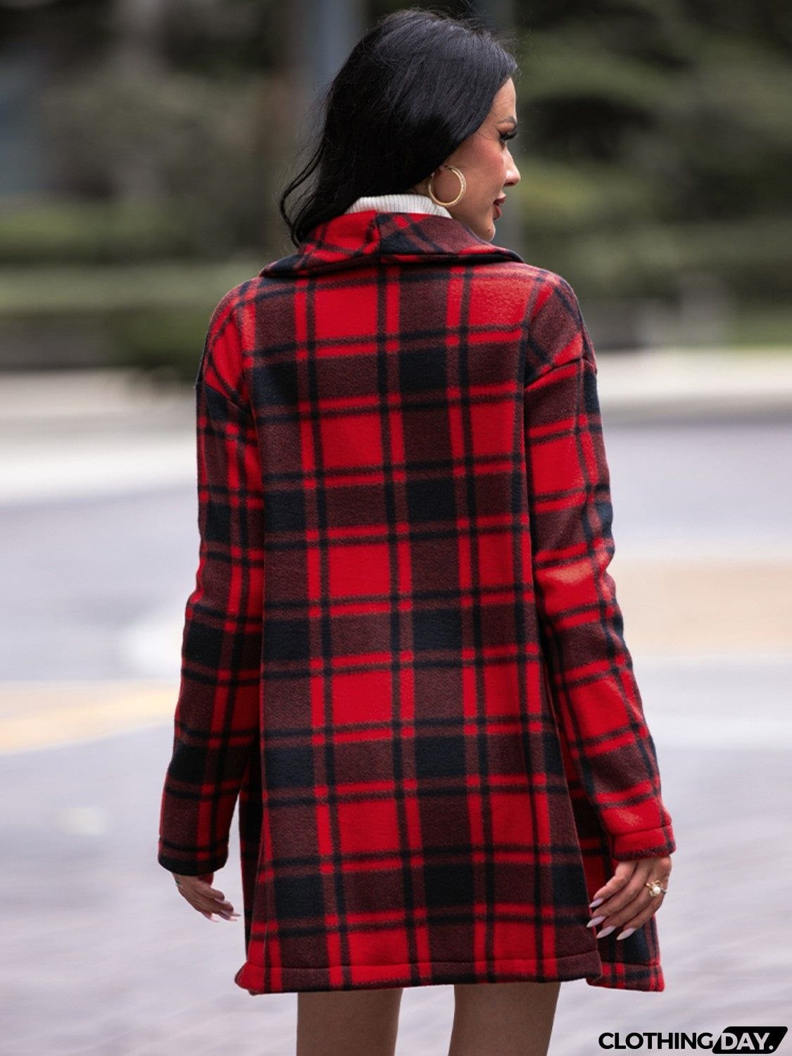 Plaid Shawl Collar Coat with Pockets