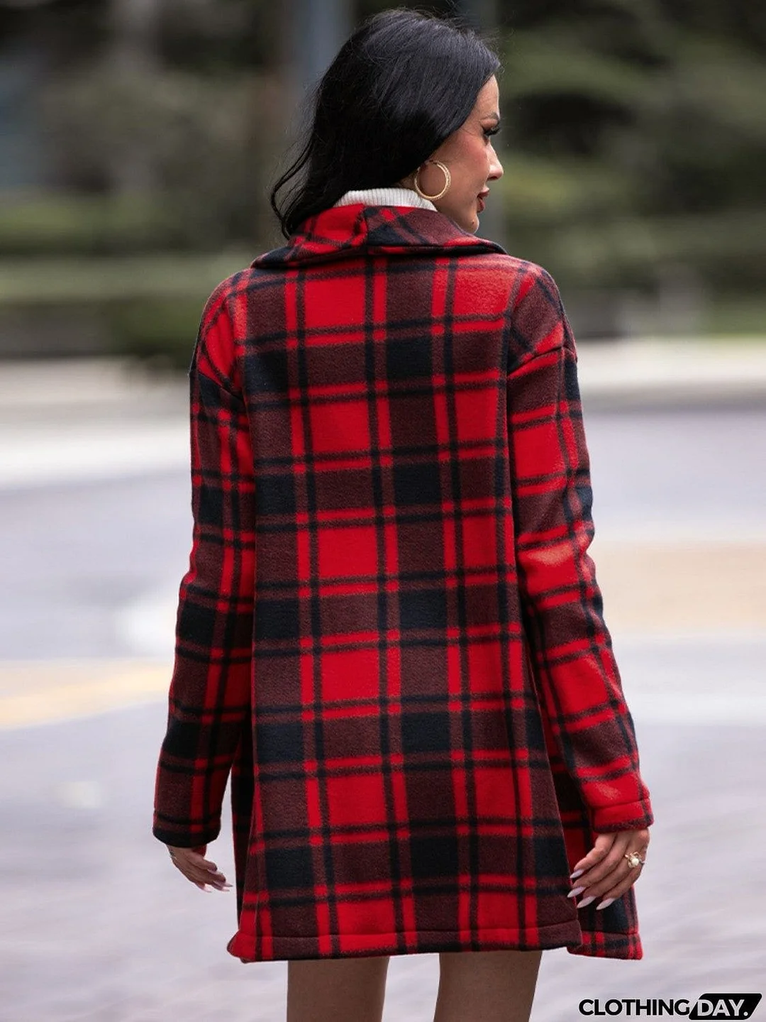 Plaid Shawl Collar Coat with Pockets