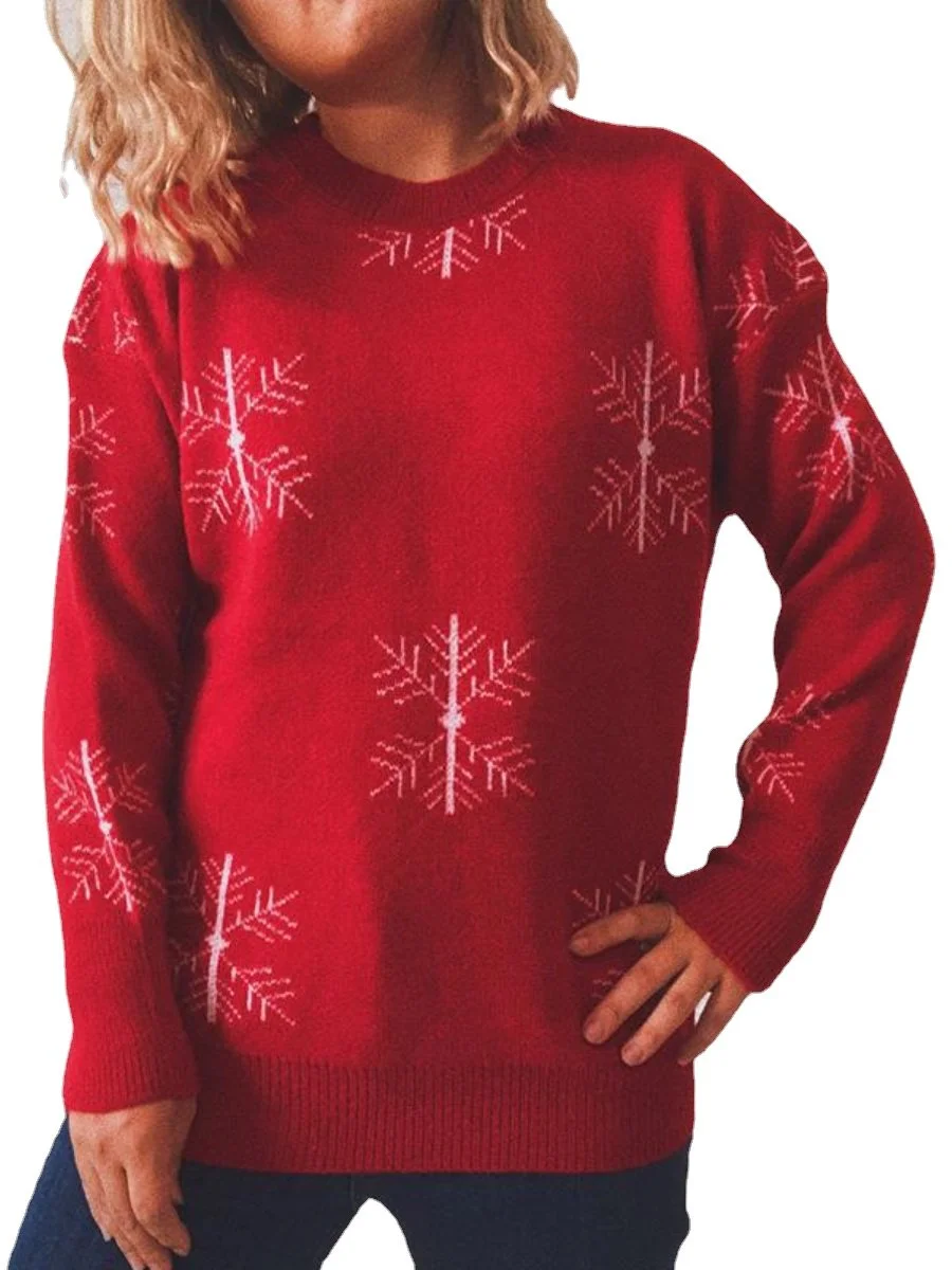 Christmas Sweaters Casual  Round Neck Printed Long Sleeve Knitted Sweaters
