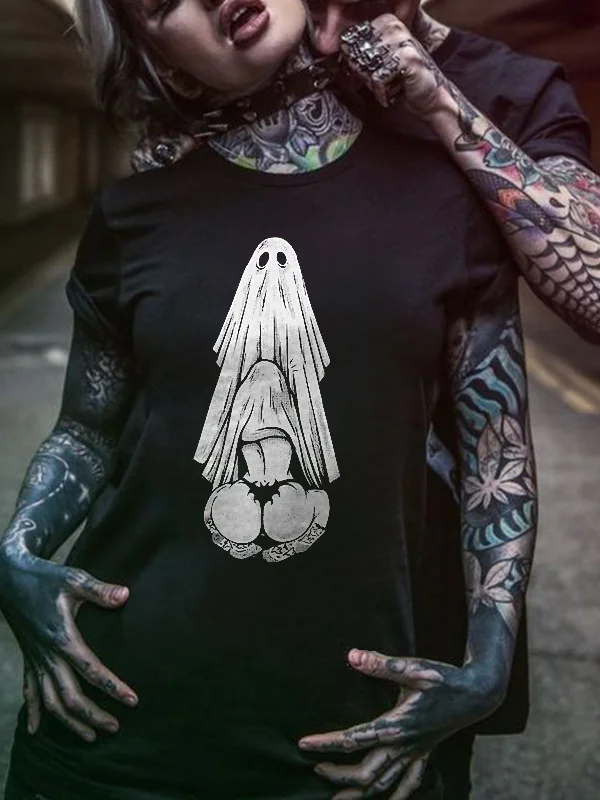 Gothic Dark Ghost Crew Neck Printed Short Sleeve T-shirt