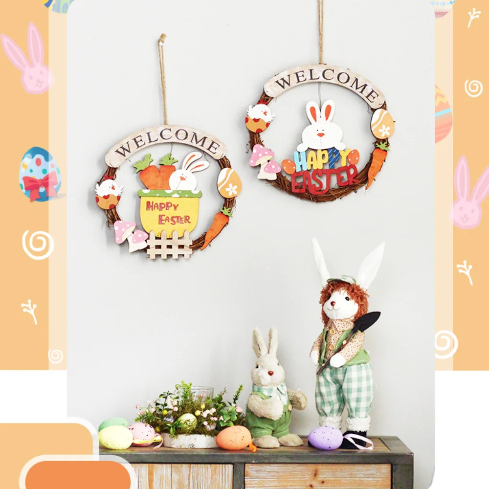 Easter Wooden Bunny Easter Egg Garland Wall Door Hanging Decoration