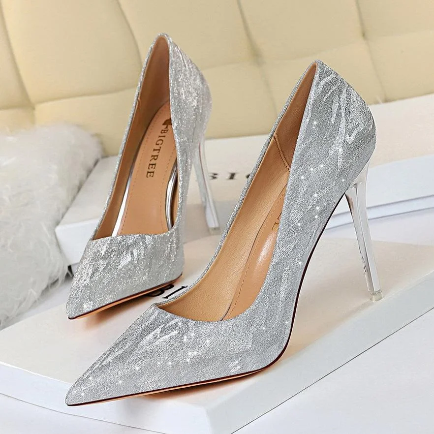 Fashion sexy stiletto high-heeled shallow pointy sequined shoes