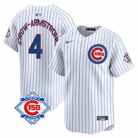 Youth Chicago Cubs #4 Pete Crow-Armstrong White Nike Home Vapor Limited 150th Anniversary Authentic Lettering Jersey