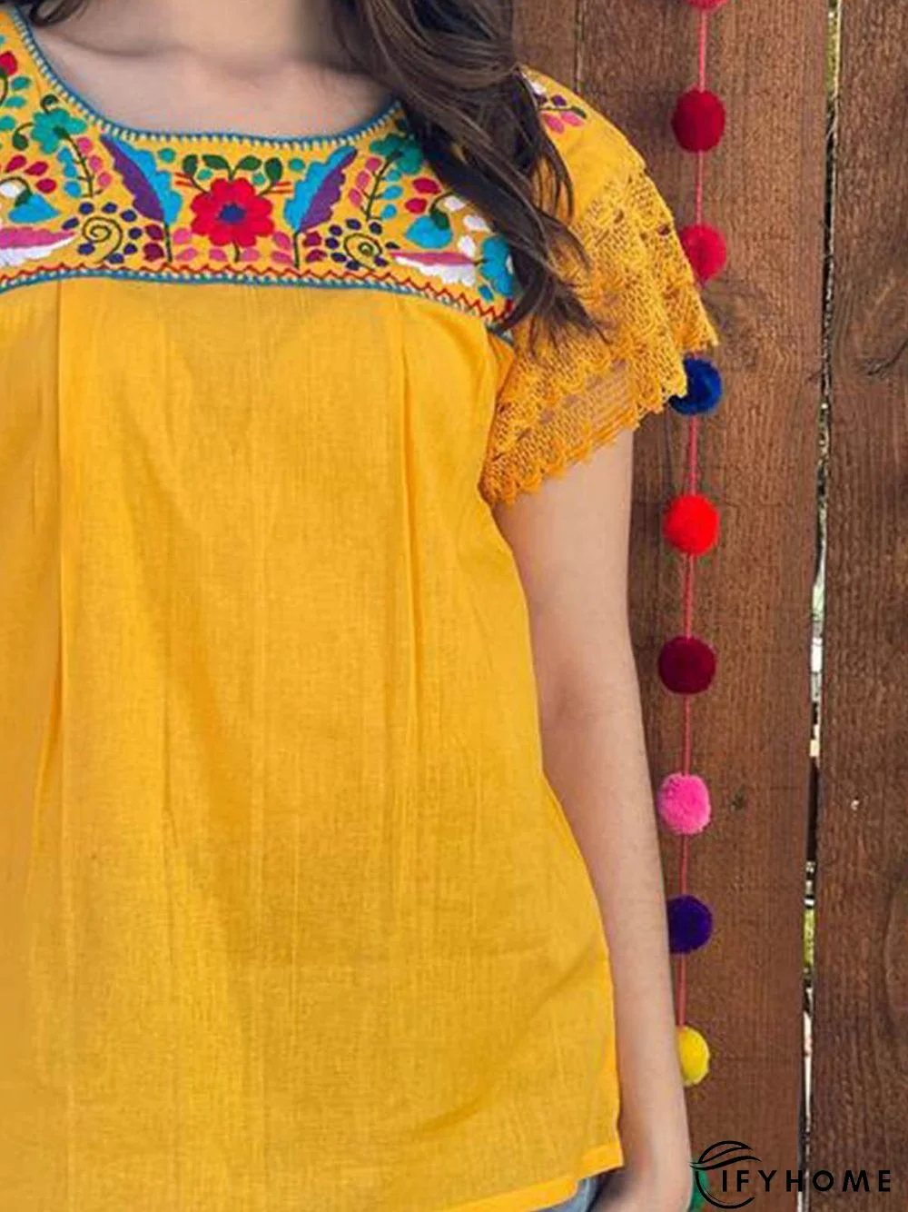 Short Sleeve Casual Crew Neck Floral Tops | IFYHOME